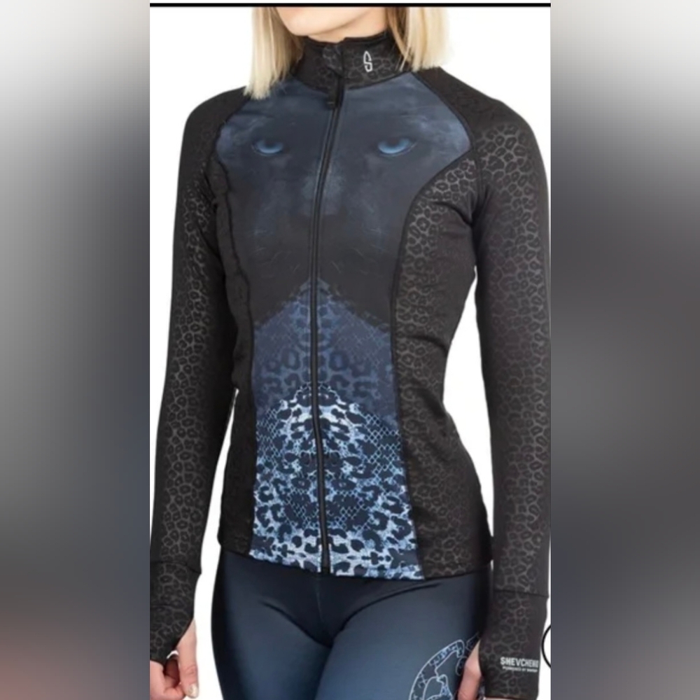 Ladies LA PANTERA BLUE LEOPARD Full Zip Longsleeve Jacket Leopard Print LRG USA